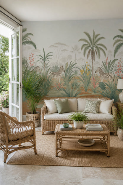 Safari Wallpaper Tropical Zebras Removable Wall Decor
