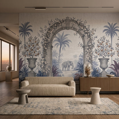 Classical Arch Wallpaper Tropical Garden Elephant Removable Wall Decor
