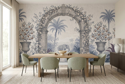 Classical Arch Wallpaper Tropical Garden Elephant Removable Wall Decor