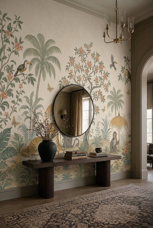 Tropical Jungle Wallpaper Vintage Mural Removable Tiger Wall Decor