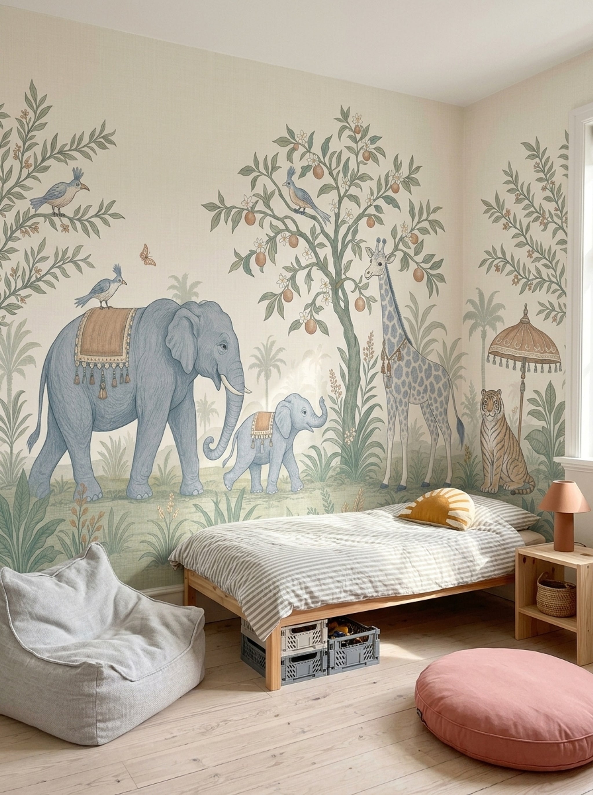 Tropical Safari Wallpaper Jungle Animals Removable Botanical Mural Wall Decor