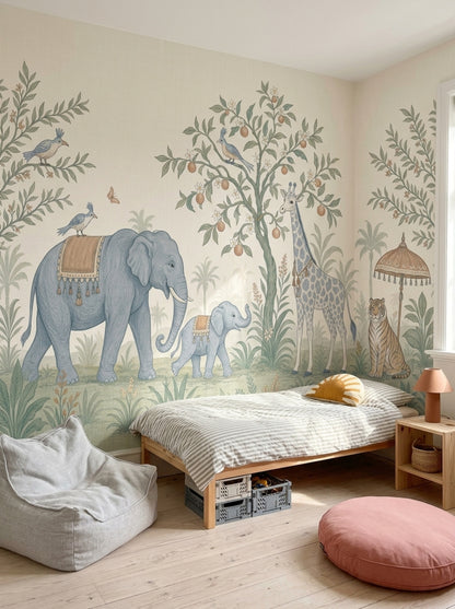 Tropical Safari Wallpaper Jungle Animals Removable Botanical Mural Wall Decor