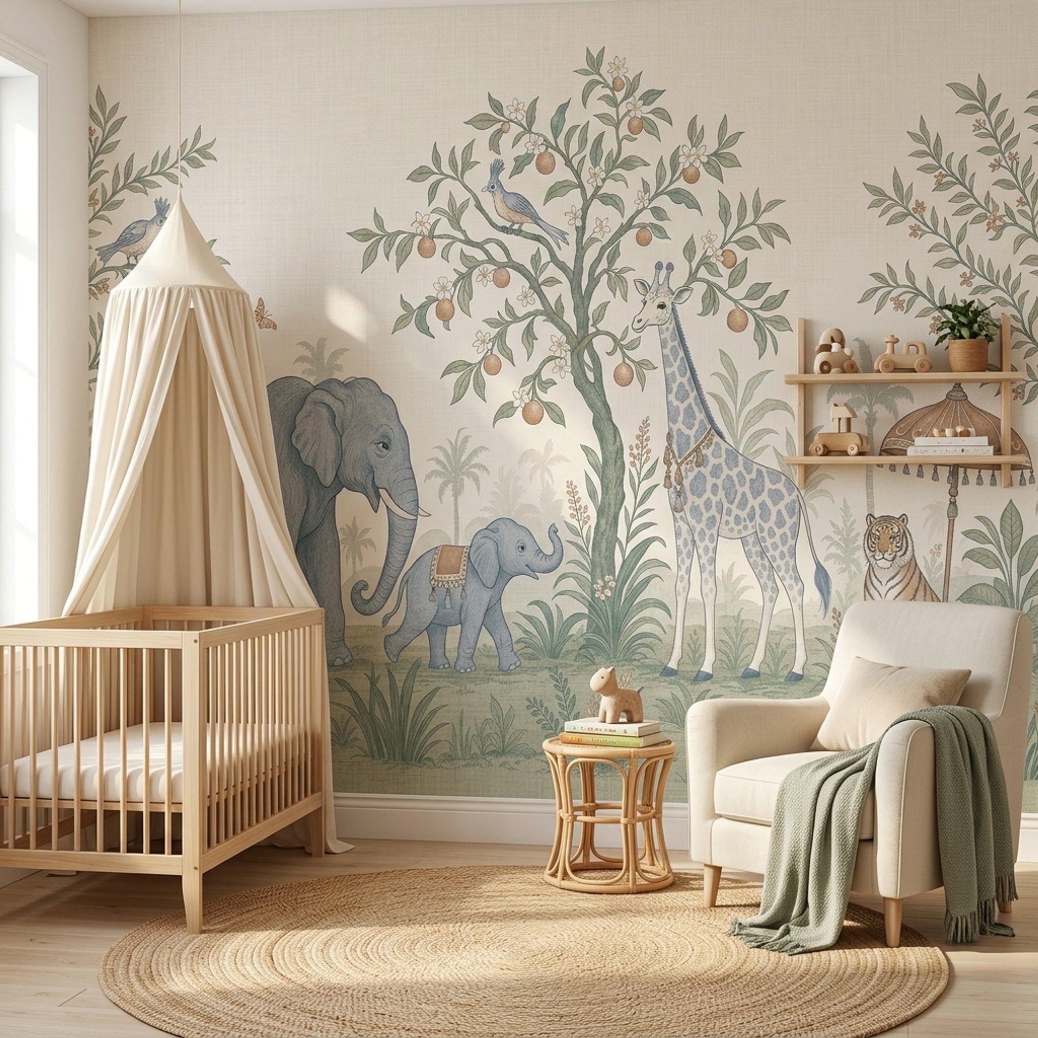 Tropical Safari Wallpaper Jungle Animals Removable Botanical Mural Wall Decor