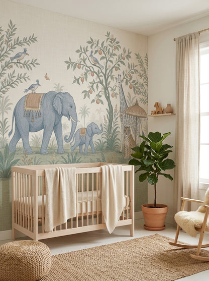 Tropical Safari Wallpaper Jungle Animals Removable Botanical Mural Wall Decor