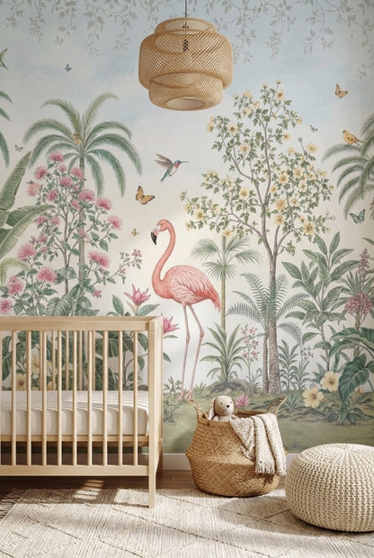 Tropical Garden Wallpaper Flamingo Hummingbirds Wall Mural