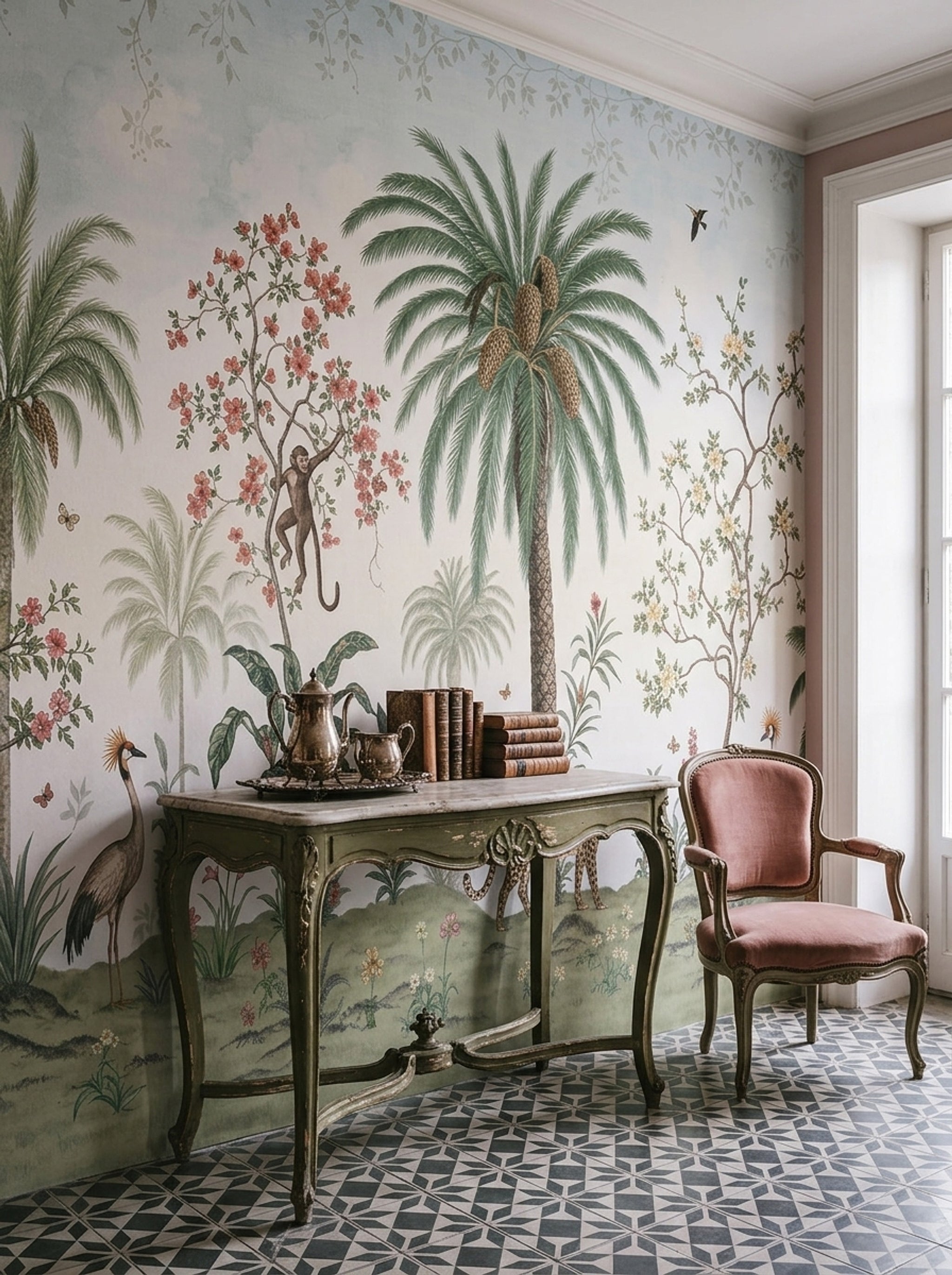 Chinoiserie Wallpaper Tropical Leopard Wall Mural