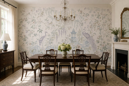 Chinoiserie Wallpaper Peacock Pagoda Removable Wall Decor