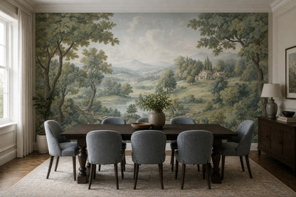 Cloudy Sky Wallpaper Pastoral Landscape Rustic Villa Wall Mural