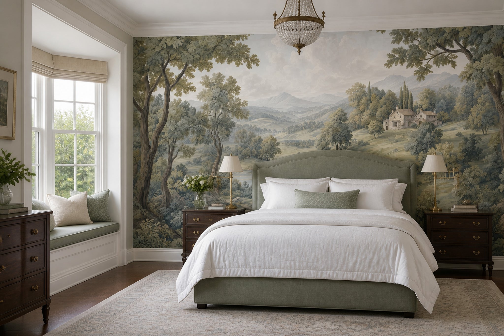 Cloudy Sky Wallpaper Pastoral Landscape Rustic Villa Wall Mural