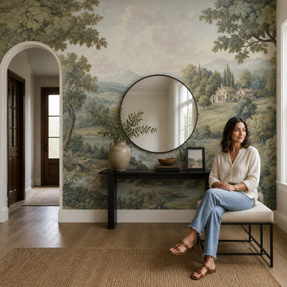 Cloudy Sky Wallpaper Pastoral Landscape Rustic Villa Wall Mural