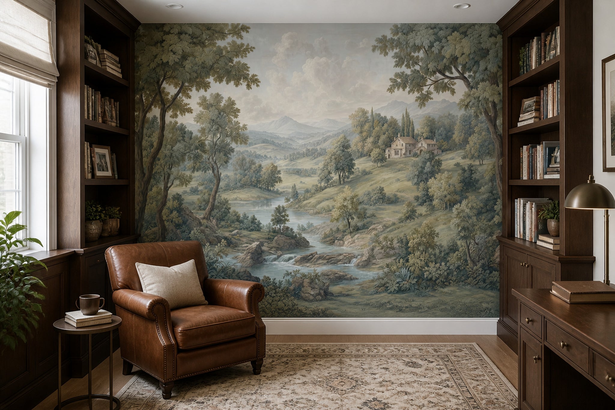 Cloudy Sky Wallpaper Pastoral Landscape Rustic Villa Wall Mural