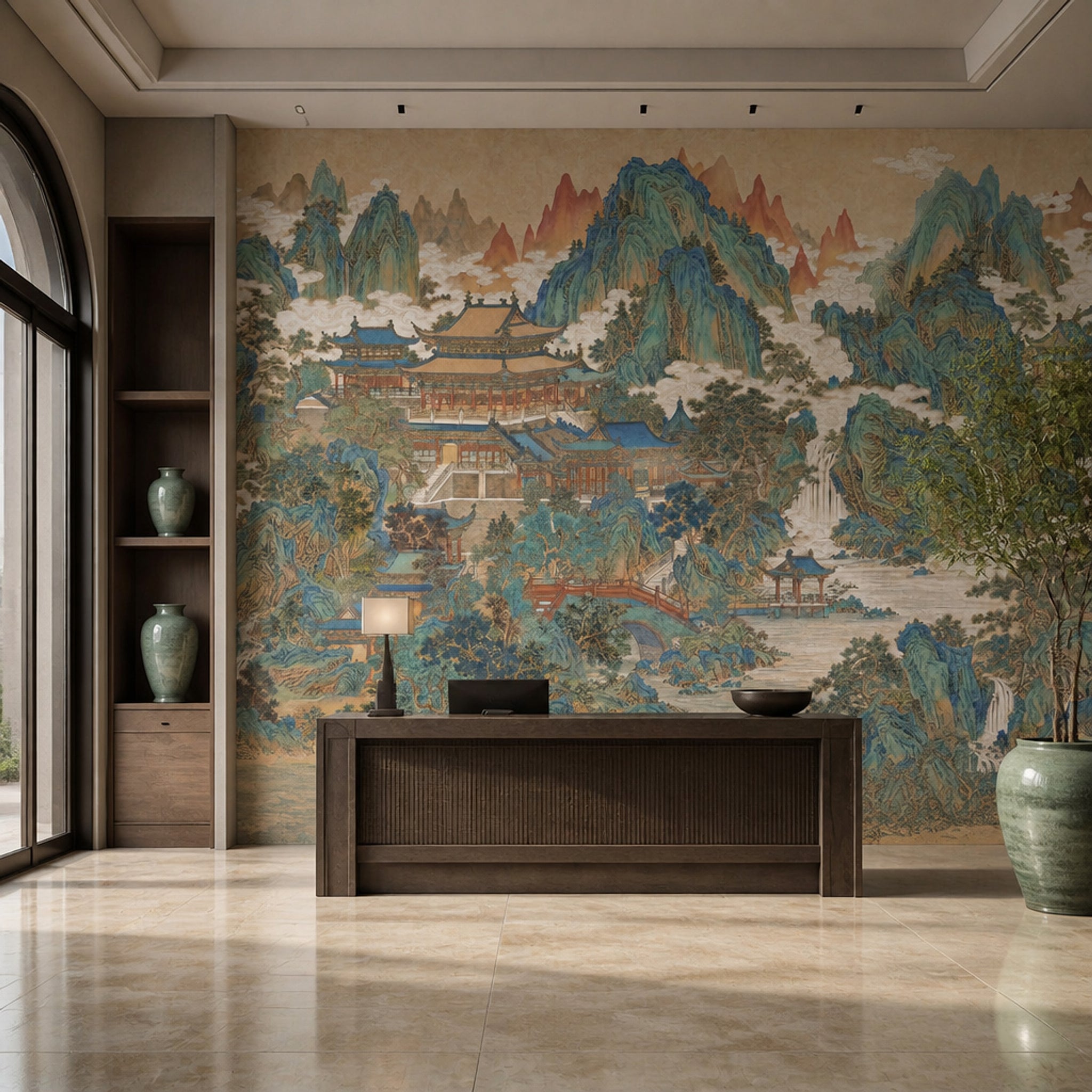 Muted Green Wallpaper Chinoiserie Removable Landscape Wall Decor