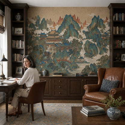 Muted Green Wallpaper Chinoiserie Removable Landscape Wall Decor