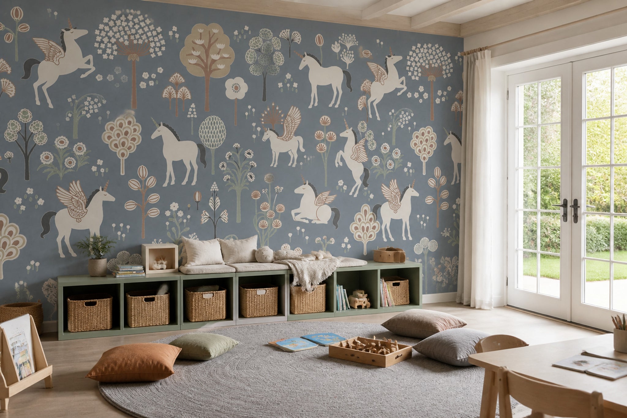 Winged Unicorn Wallpaper Floral Fantasy Garden Removable Wall Decor