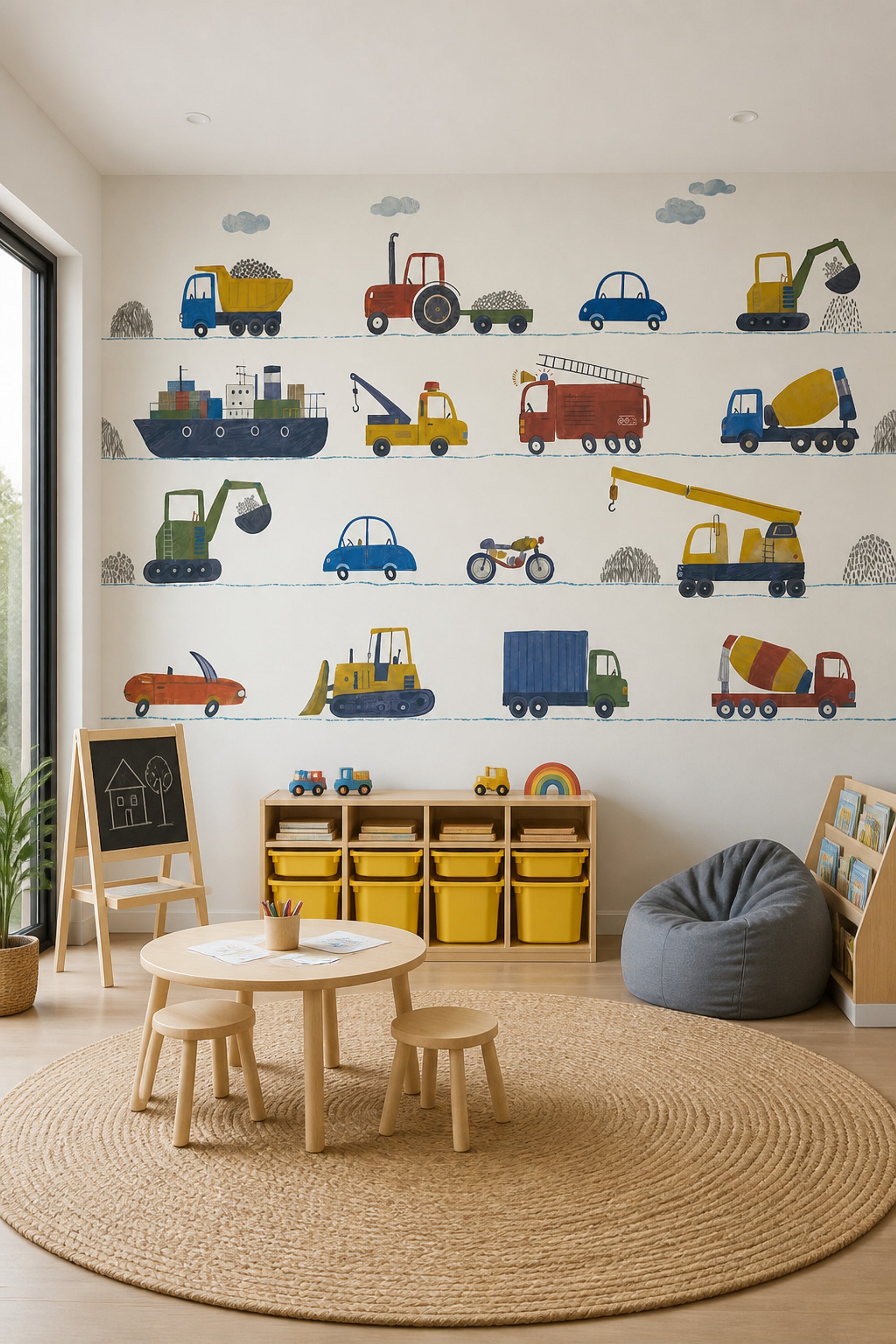 White Background Wallpaper Kids Room Construction Vehicles Wall Mural