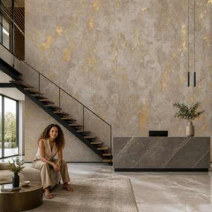 Textured Plaster Wallpaper Gold Metallic Concrete Wall Mural