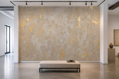 Textured Plaster Wallpaper Gold Metallic Concrete Wall Mural