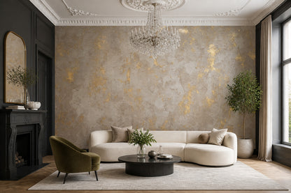 Textured Plaster Wallpaper Gold Metallic Concrete Wall Mural