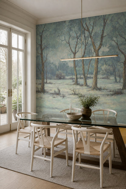 Winter Forest Wallpaper Snowy Landscape Removable Bare Trees Wall Decor