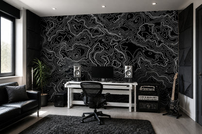 Topographic Map Wallpaper Solid Black Topographic Map Removable Wall Decor