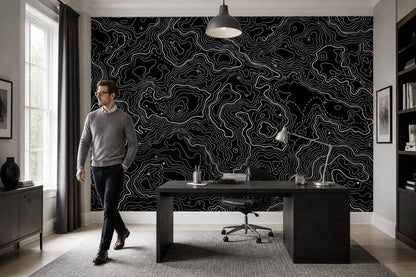 Topographic Map Wallpaper Solid Black Topographic Map Removable Wall Decor
