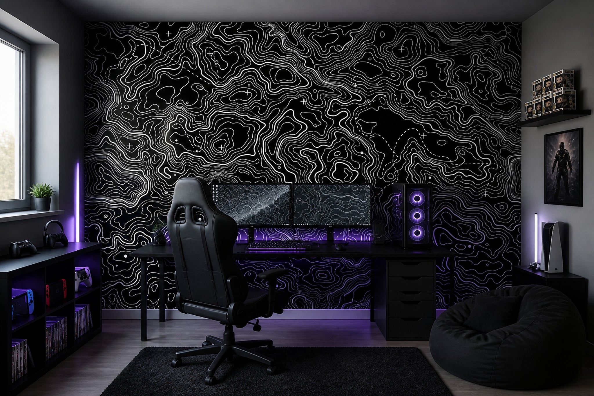 Topographic Map Wallpaper Solid Black Topographic Map Removable Wall Decor