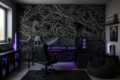 Topographic Map Wallpaper Solid Black Topographic Map Removable Wall Decor