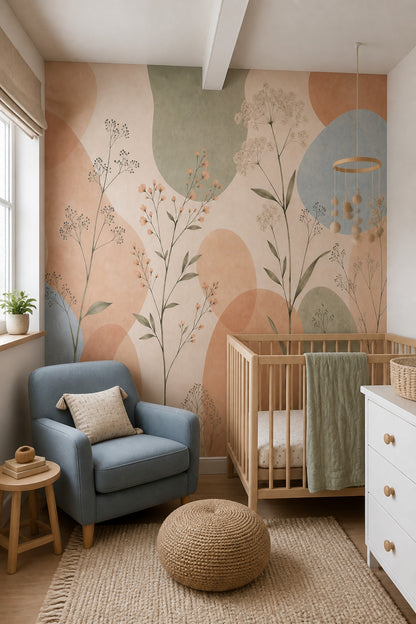 Watercolor Texture Wallpaper Pastel Botanical Removable Wildflower Wall Decor