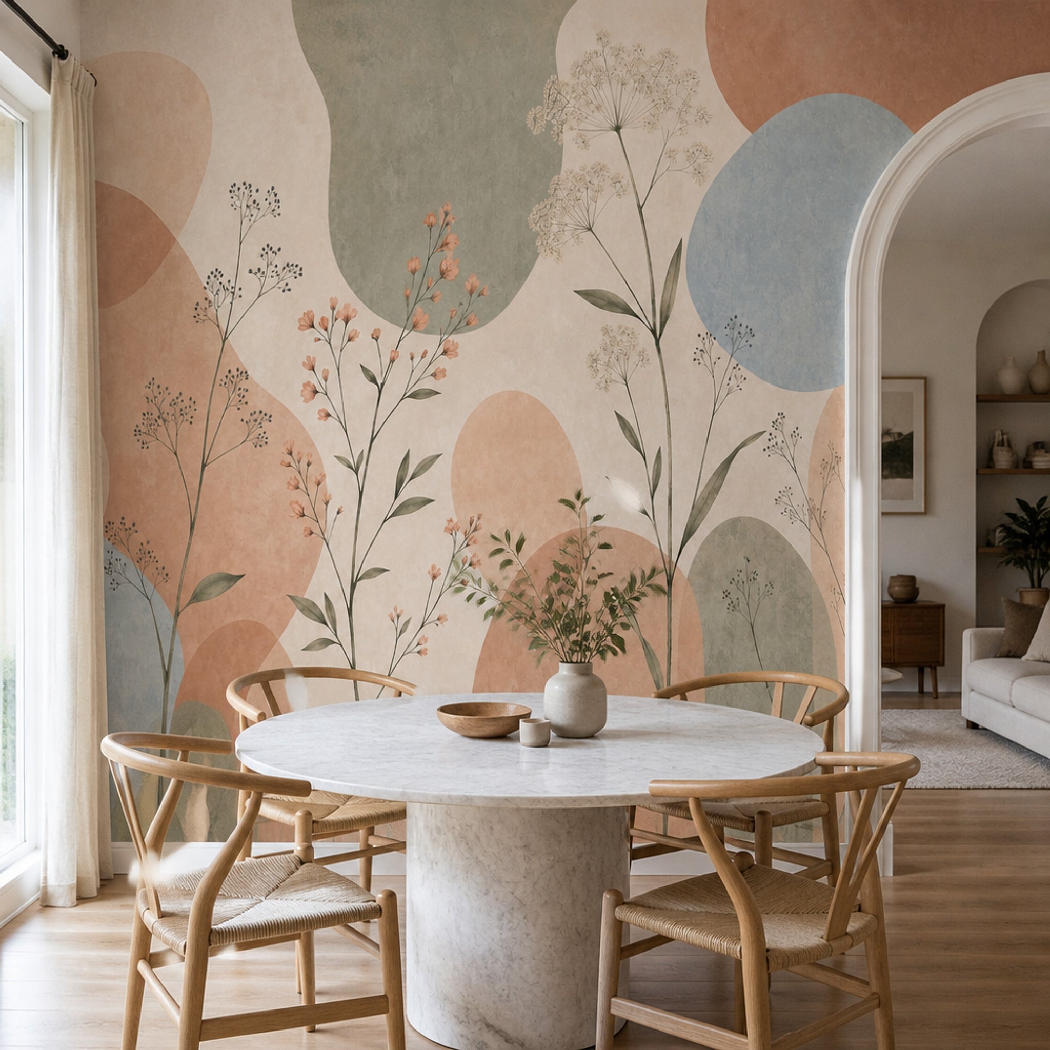 Watercolor Texture Wallpaper Pastel Botanical Removable Wildflower Wall Decor