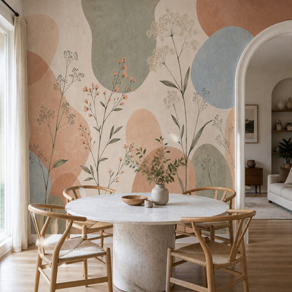 Watercolor Texture Wallpaper Pastel Botanical Removable Wildflower Wall Decor