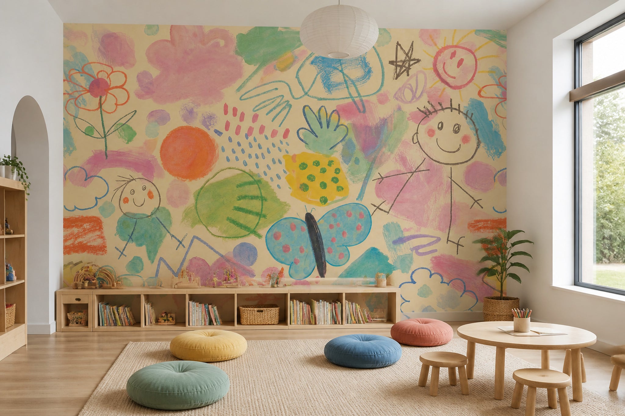 Childrens Art Wallpaper Crayon Doodles Whimsical Wall Mural