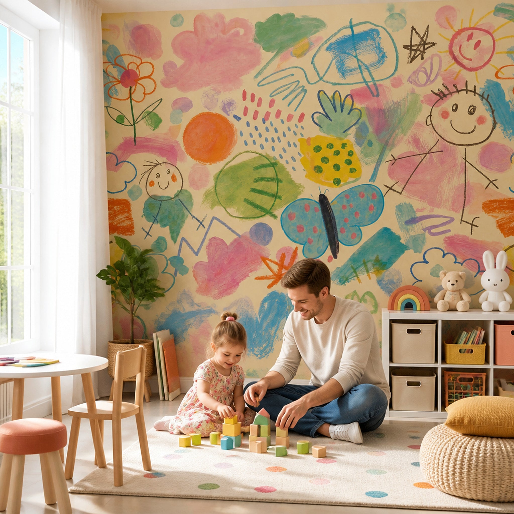 Childrens Art Wallpaper Crayon Doodles Whimsical Wall Mural