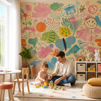 Childrens Art Wallpaper Crayon Doodles Whimsical Wall Mural