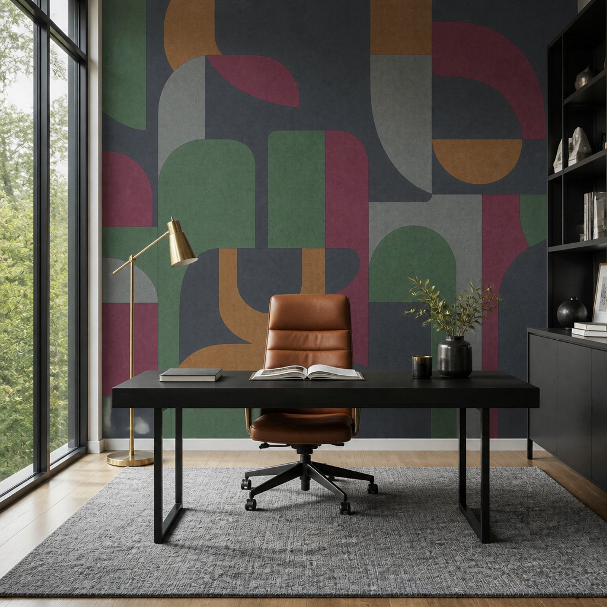 Mid Century Modern Wallpaper Geometric Removable Abstract Wall Decor