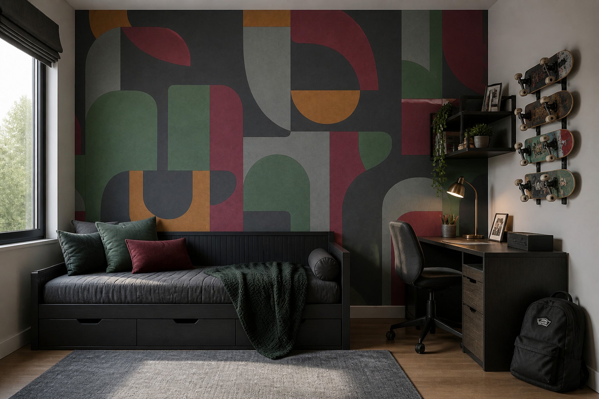 Mid Century Modern Wallpaper Geometric Removable Abstract Wall Decor
