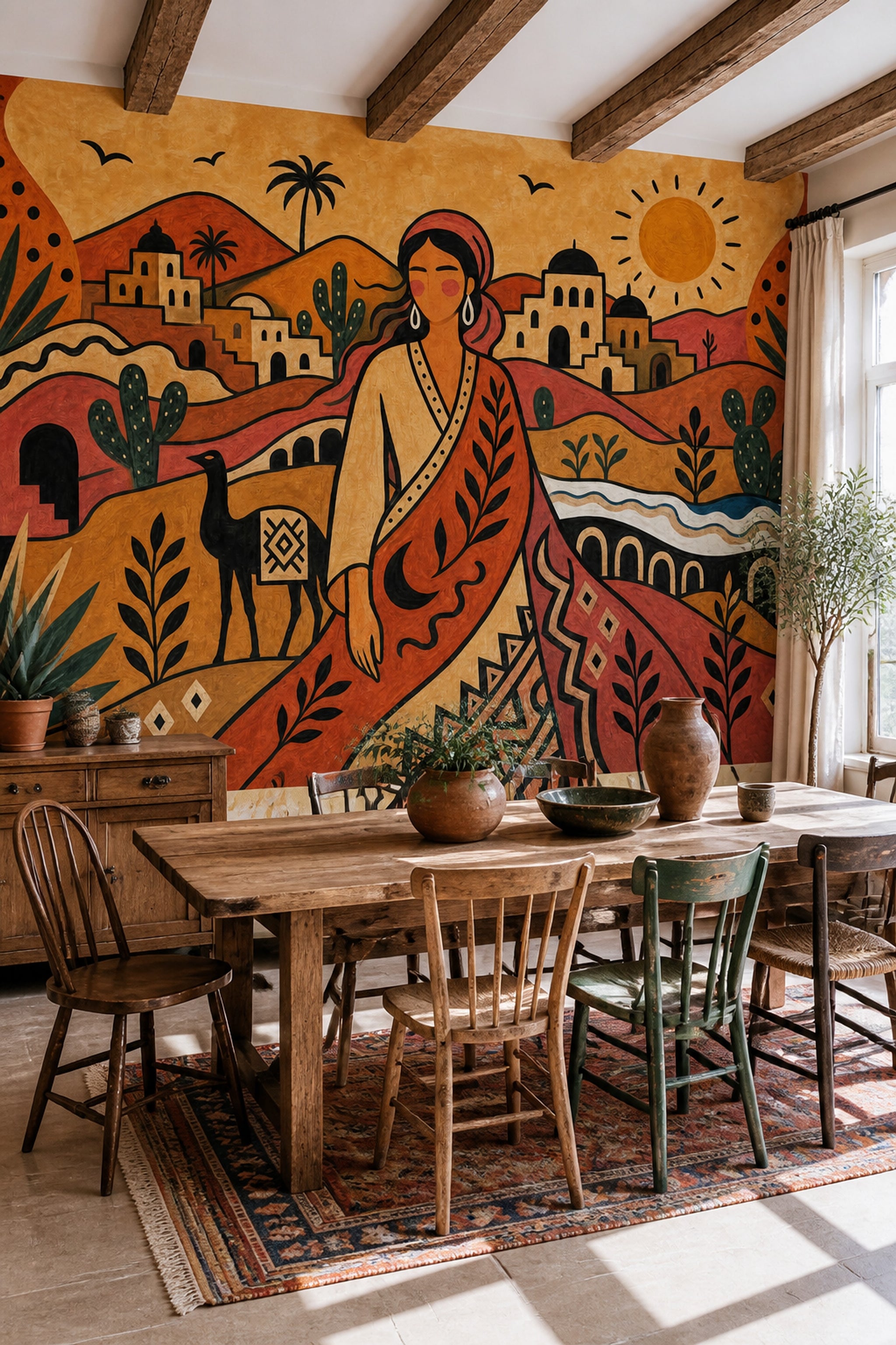Desert Landscape Wallpaper Bohemian Mediterranean Village Removable Wall Decor