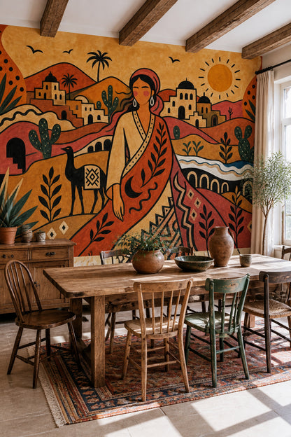Desert Landscape Wallpaper Bohemian Mediterranean Village Removable Wall Decor