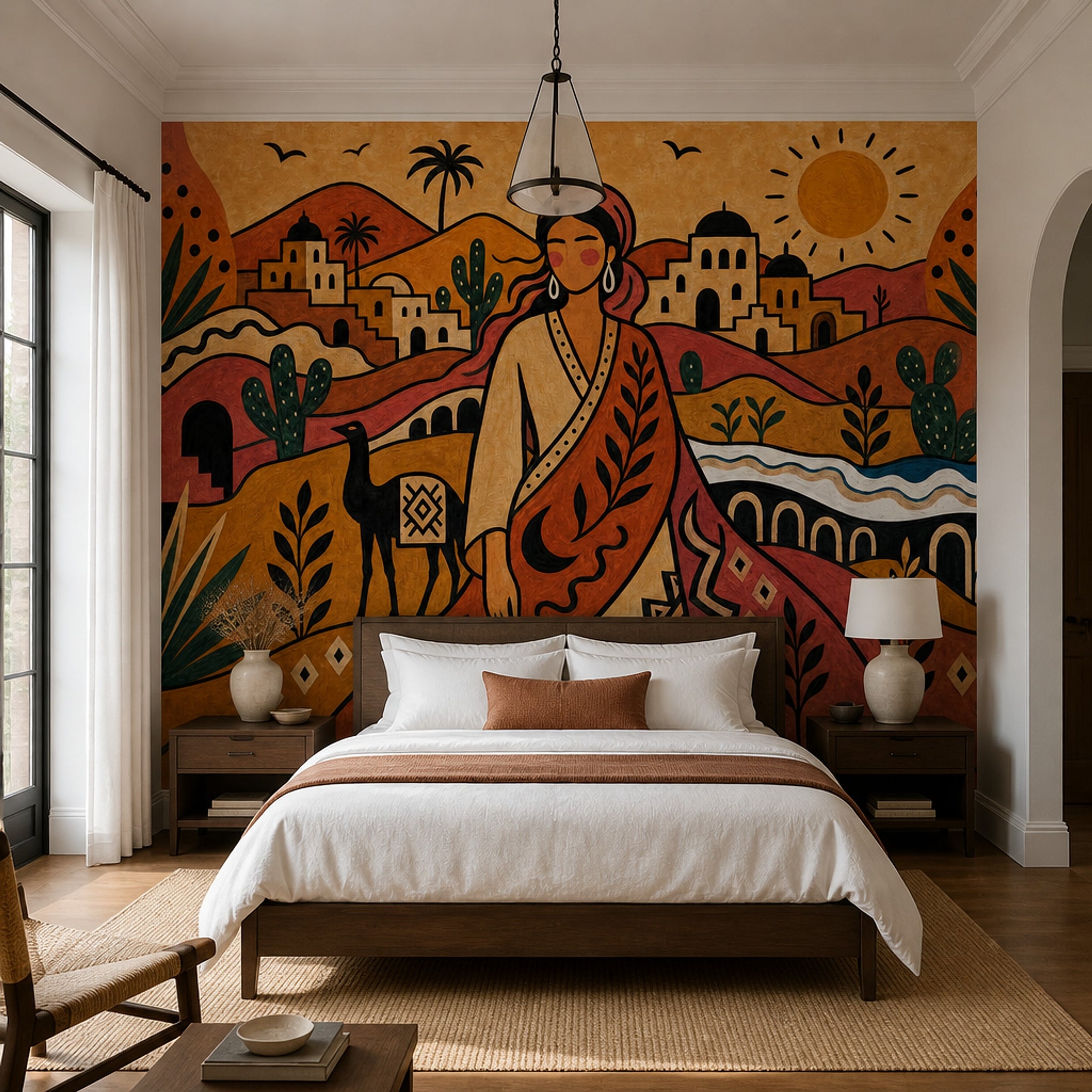 Desert Landscape Wallpaper Bohemian Mediterranean Village Removable Wall Decor
