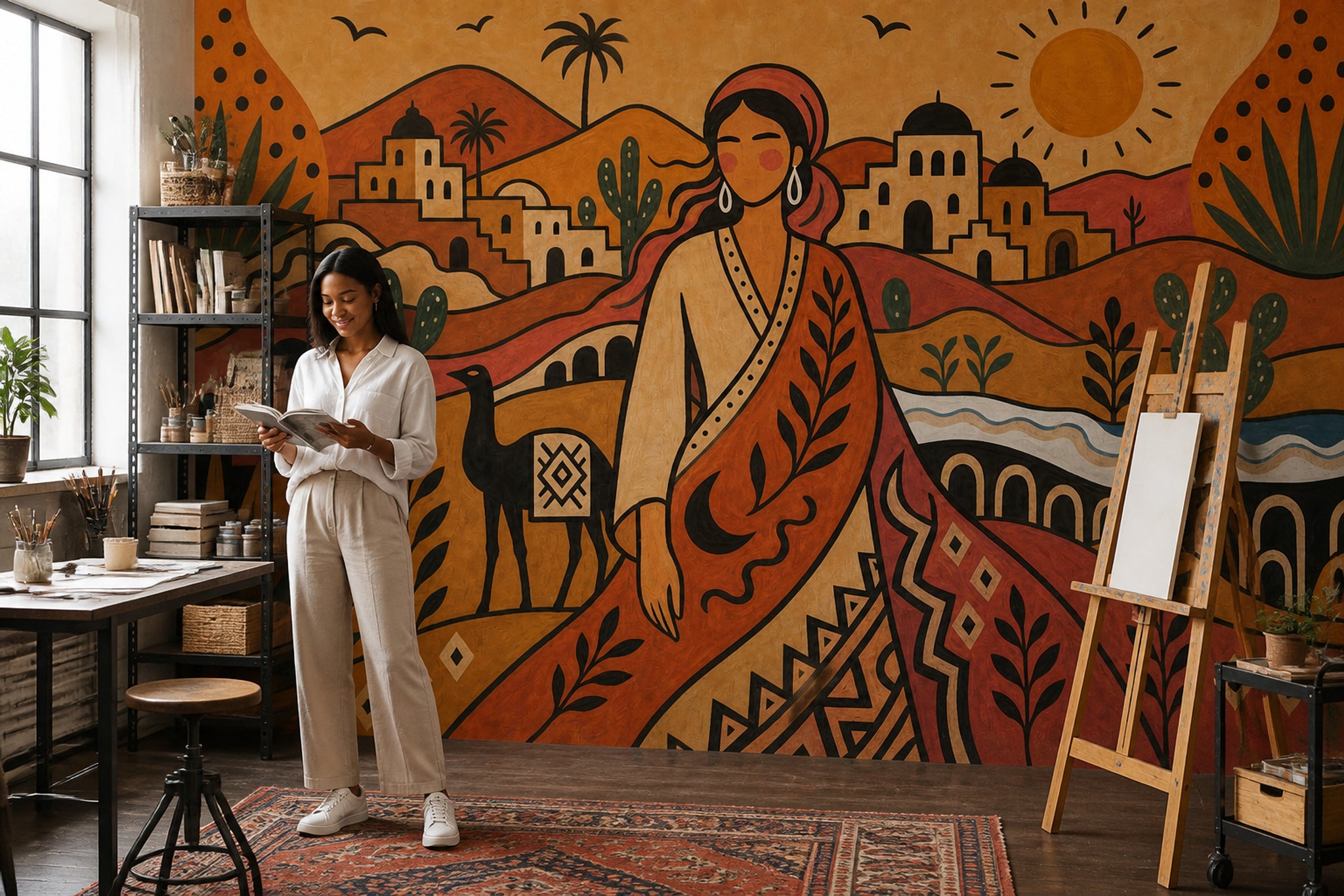 Desert Landscape Wallpaper Bohemian Mediterranean Village Removable Wall Decor
