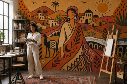 Desert Landscape Wallpaper Bohemian Mediterranean Village Removable Wall Decor