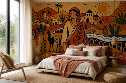 Desert Landscape Wallpaper Bohemian Mediterranean Village Removable Wall Decor