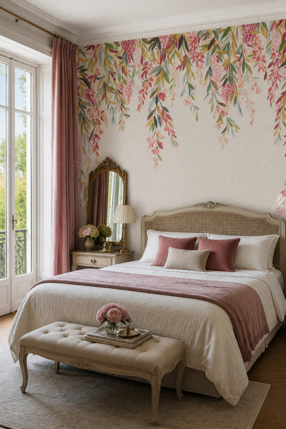 Watercolor Floral Wallpaper Hanging Vines Botanical Garland Wall Mural