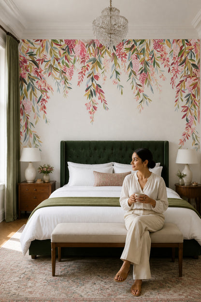 Watercolor Floral Wallpaper Hanging Vines Botanical Garland Wall Mural
