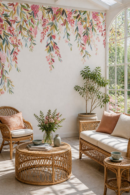 Watercolor Floral Wallpaper Hanging Vines Botanical Garland Wall Mural