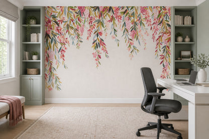 Watercolor Floral Wallpaper Hanging Vines Botanical Garland Wall Mural