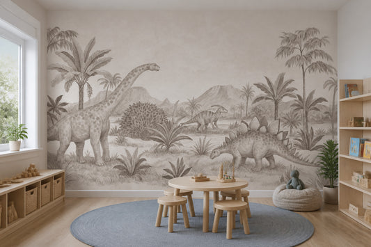Vintage Tropical Wallpaper Prehistoric Jungle Removable Dinosaur Wall Decor