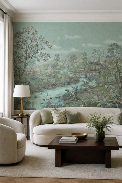 Chinoiserie Wallpaper East Asian Garden Landscape Mural Removable Wall Decor