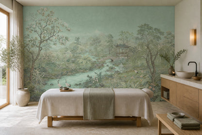 Chinoiserie Wallpaper East Asian Garden Landscape Mural Removable Wall Decor