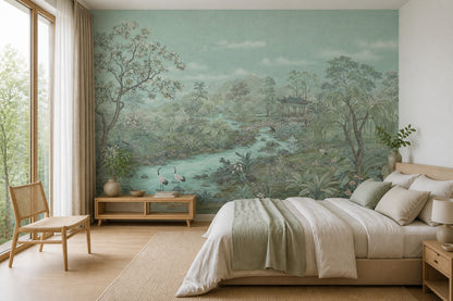 Chinoiserie Wallpaper East Asian Garden Landscape Mural Removable Wall Decor
