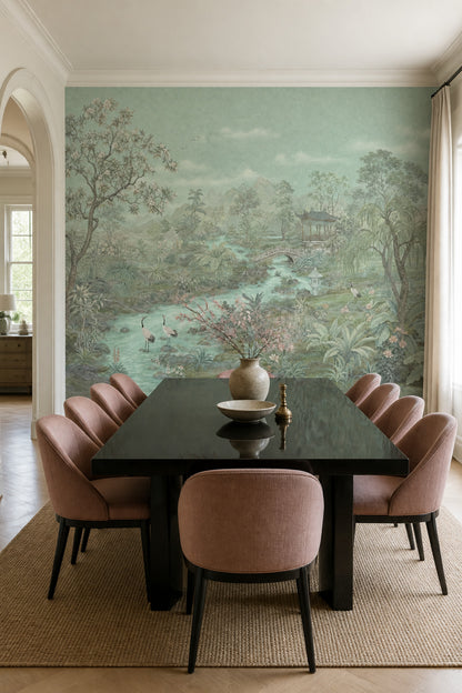 Chinoiserie Wallpaper East Asian Garden Landscape Mural Removable Wall Decor